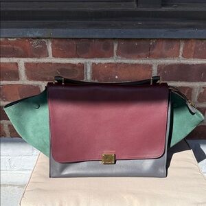 Celine  Tricolor Leather Top Handle Bag - Green, Burgundy, Gray